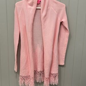 Lilly Pulitzer Tarten Soft Pink Open Cardigan with Fringe
